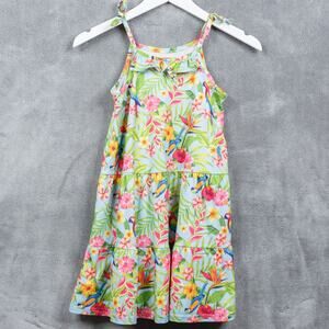TOMMY BAHAMA Tropical Floral Tiered Midi Dress Parrot Bird Of‎ Paradise Girls 6